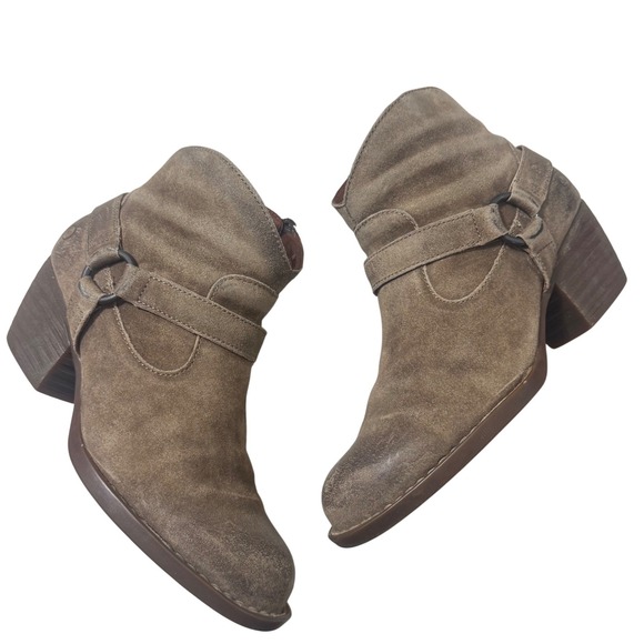 Born Shoes - Born Carmel Harness Suede Ankle Boots Womens 9M Brown Western Heel F54017